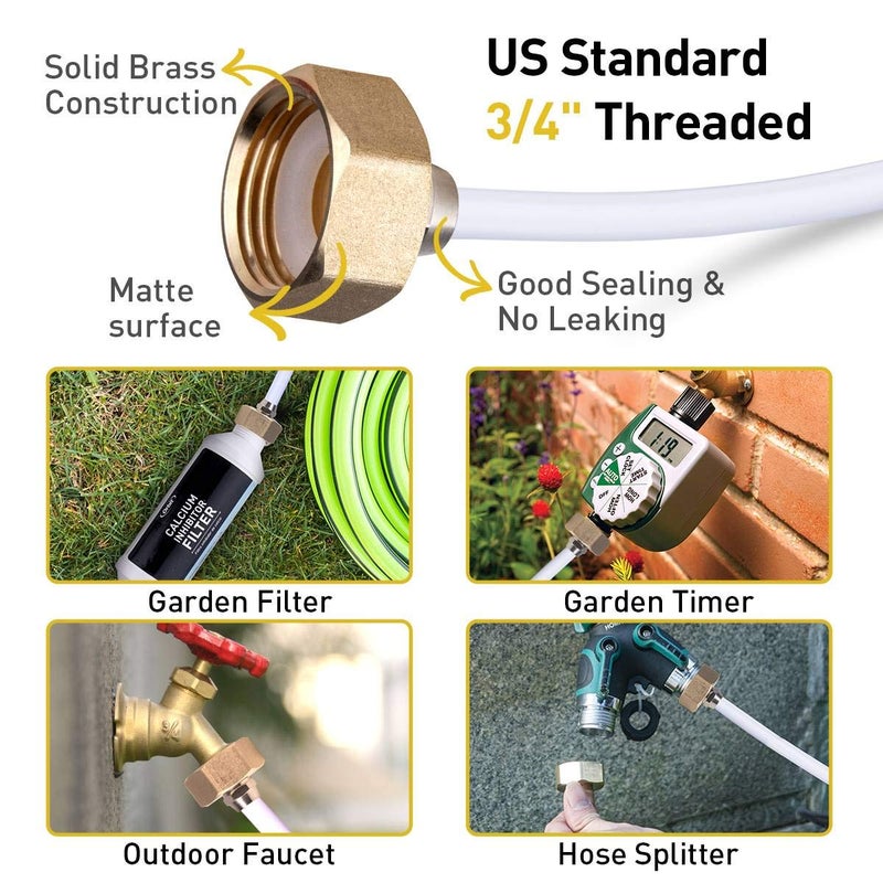 HOMENOTE US Standard Faucet Adapter, 3/4'' to 1/4'' Hose Adapter, Convert 3/4" Female Hose Thread Bib to 1/4" Tubing, 2 Brass Adapters with 4 Washers - Image 2